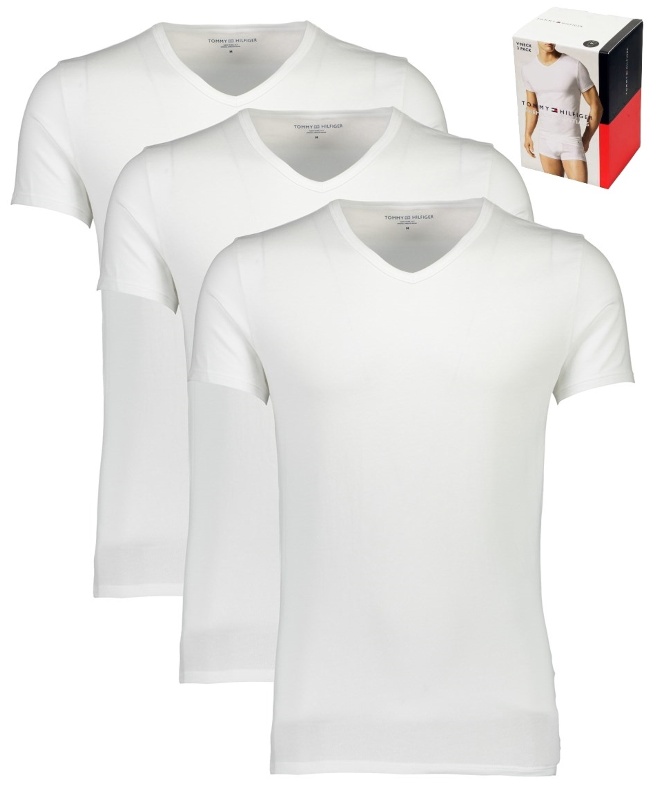 Tričká Tommy Hilfiger 3P Premium Ess. V-Neck biele