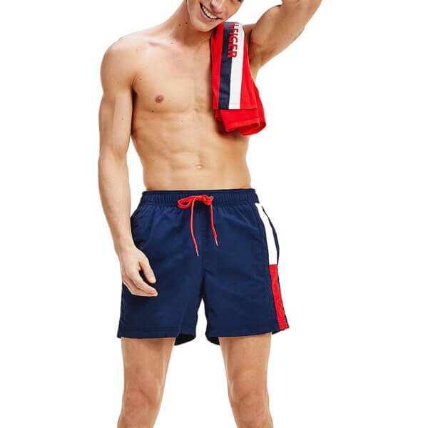 Tommy Hilfiger plavky pánske šortky kúpacie Flag Leg Swim Shorts CUN modré_01a