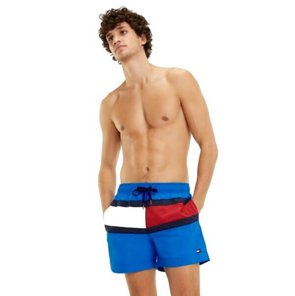 Tommy Hilfiger plavkypánske šortky kúpacie Flag Panel Swim Shorts C24 intenzívna modrá