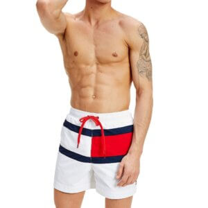 Tommy Hilfiger plavky pánske šortky kúpacie biele Flag Panel Swim Shorts YCD biele
