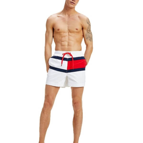 Tommy Hilfiger plavky pánske šortky kúpacie Flag Panel Swim Shorts YCD biele_02