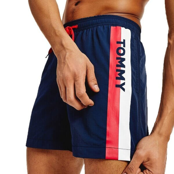 Tommy Hilfiger plavky pánske šortky kúpacie Logo Leg Swim Shorts CUN modré_01