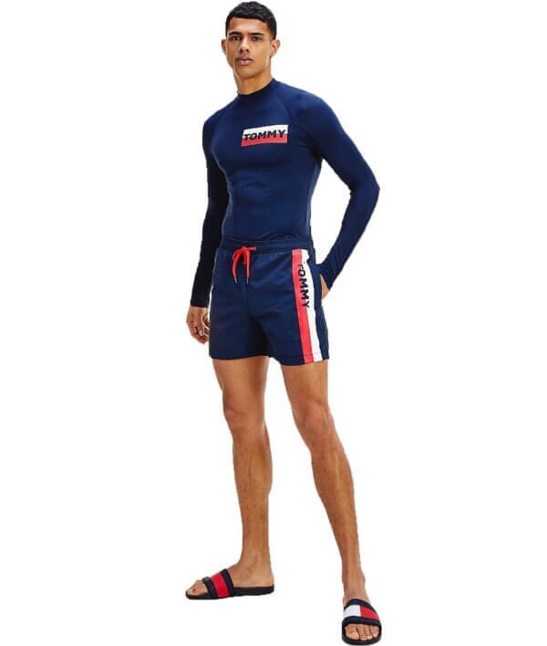 Tommy Hilfiger plavky pánske šortky kúpacie Logo Leg Swim Shorts CUN modré_03