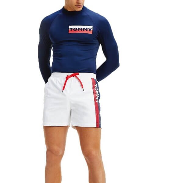 Tommy Hilfiger plavky pánske šortky kúpacie Logo Leg Swim Shorts YCD biele