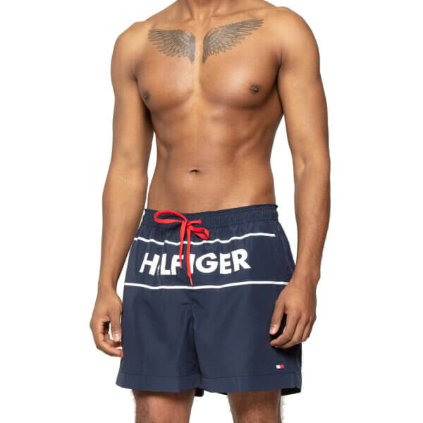 Tommy Hilfiger plavky pánske šortky kúpacie Logo Swim Shorts CUN tmavé modré
