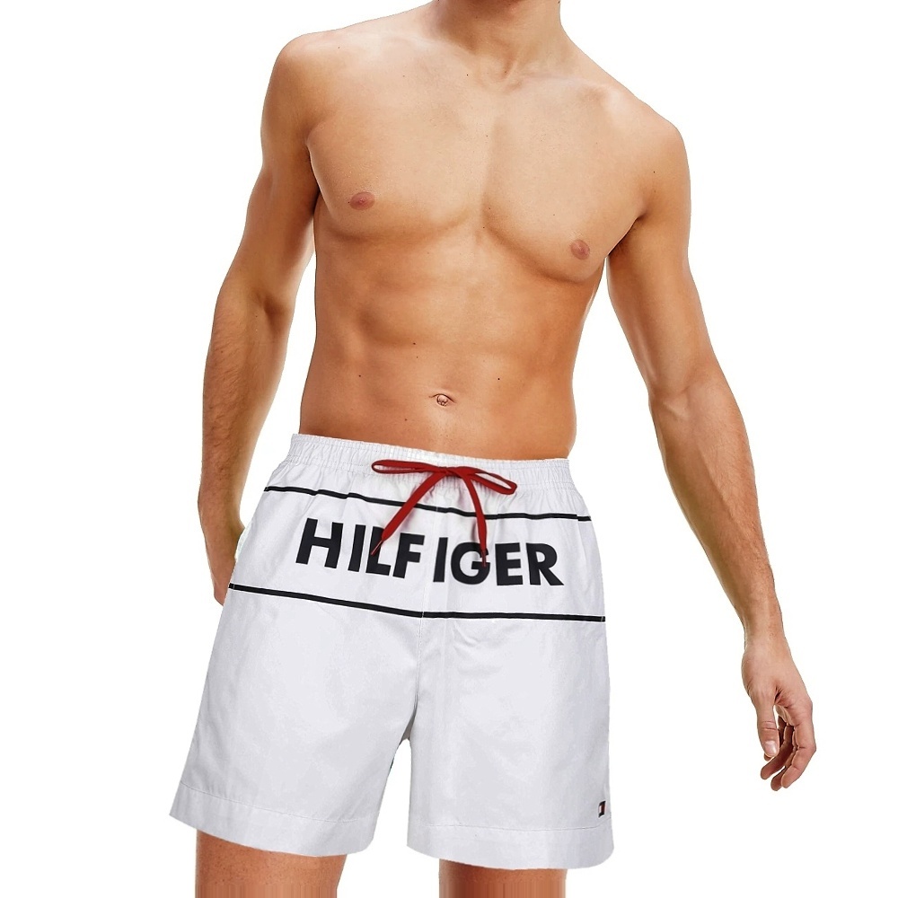Tommy Hilfiger plavky pánske kúpacie šortky Logo Swim Shorts YCD biele