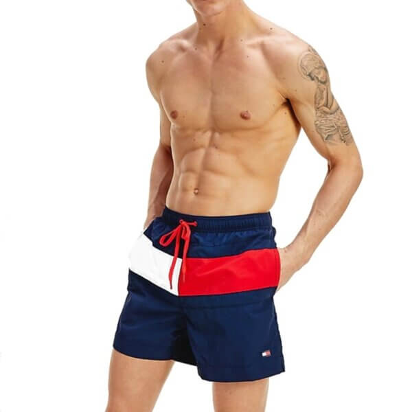 Tommy Hilfiger plavky pánske šortky kúpacie Flag Panel Swim Shorts CUN modré
