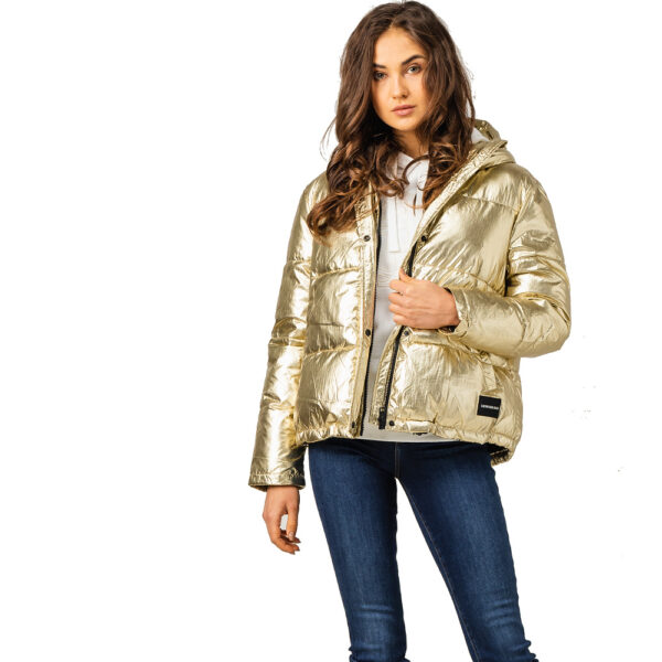 Calvin Klein Jeans bunda dámska zimná prešívaná vetrovka Metallic Puffer Gold zlatá 01